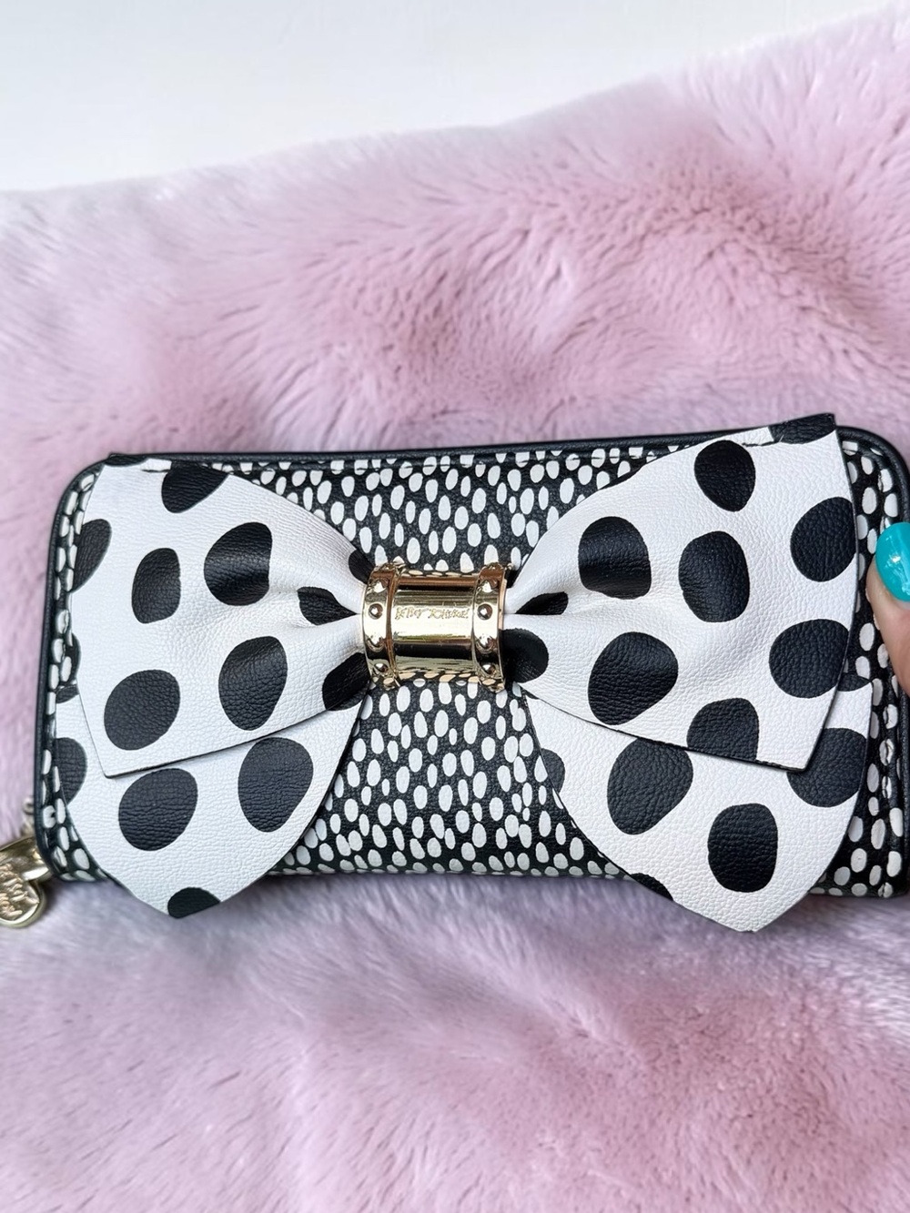 Betsey Johnson Black White Polka Dot Bow Wallet NWOT